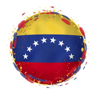 Round grunge flag of Venezuela with splashes in flag color.  clipart