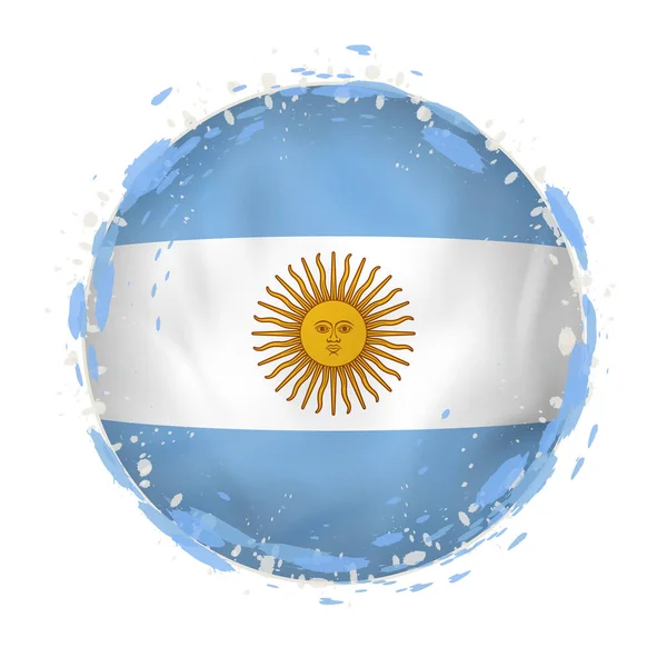 Bandeira grunge redonda da Argentina com salpicos na cor da bandeira . — Vetor de Stock