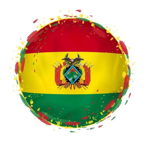 Ronde grunge vlag van Bolivia met spatten in vlagkleur. — Stockvector