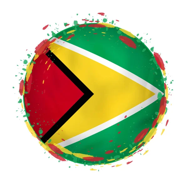 Kulaté grunge vlajka Guyana s šplouchání v barvy příznaku. — Stockový vektor
