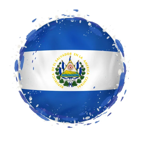 Bandeira grunge redonda de El Salvador com salpicos na cor da bandeira . —  Vetores de Stock