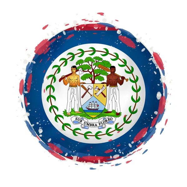 Grunge rond drapeau de Belize avec éclaboussures de couleur drapeau . — Image vectorielle