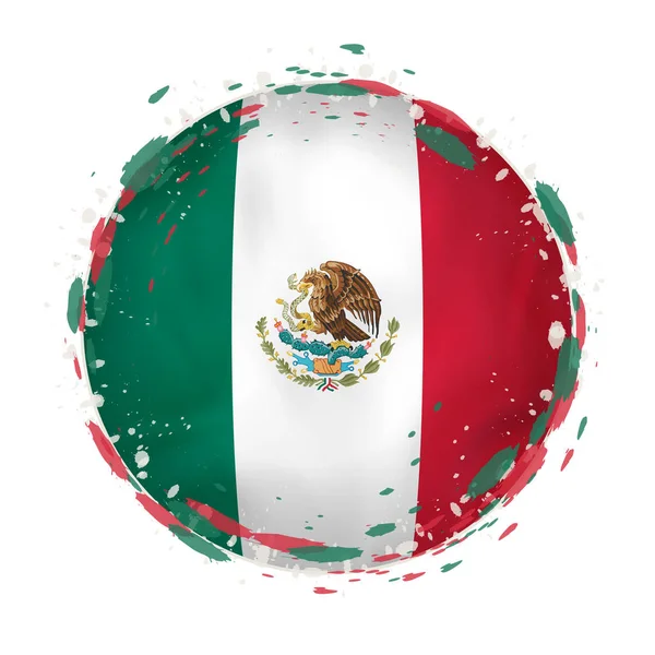 Ronde grunge vlag van Mexico met spatten in vlagkleur. — Stockvector