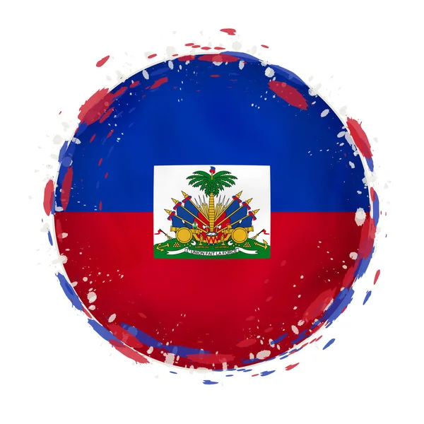 Ronde grunge vlag van Haïti met spatten in vlagkleur. — Stockvector