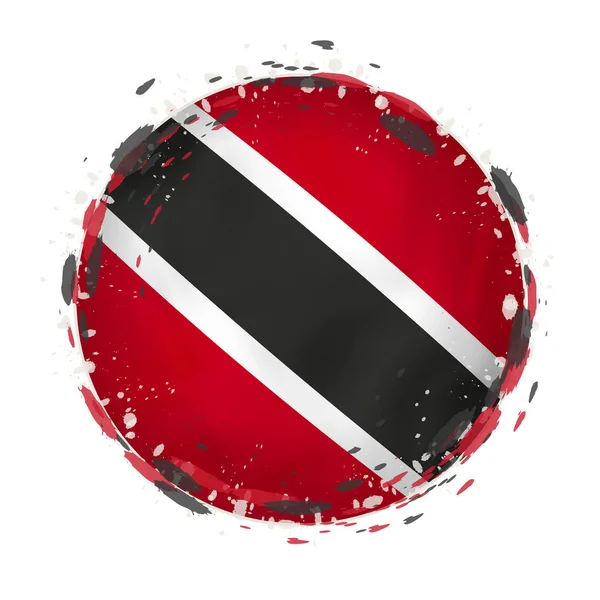 Ronde grunge vlag van Trinidad en Tobago met spatten in vlagkleur. — Stockvector