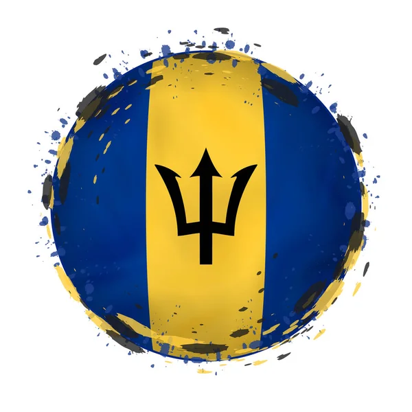 Kulaté grunge vlajka Barbadosu s šplouchání v barvy příznaku. — Stockový vektor