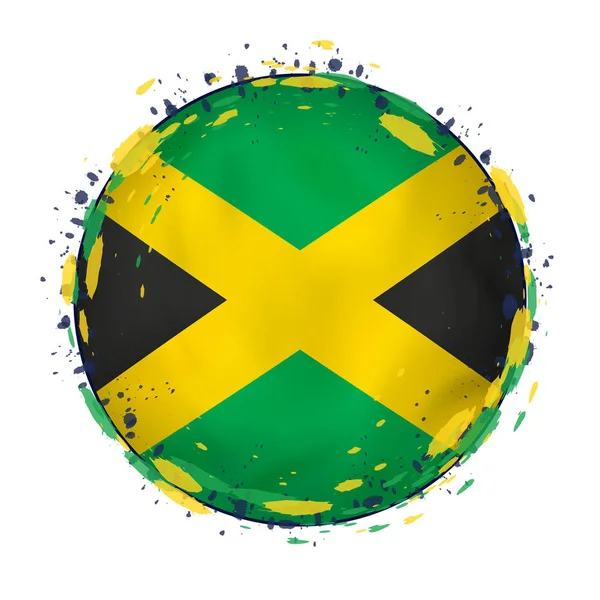 Bandeira grunge redonda da Jamaica com salpicos na cor da bandeira . — Vetor de Stock