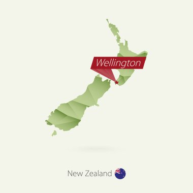 Yeşil degrade düşük Poli başkent Wellington Yeni Zelanda Haritası