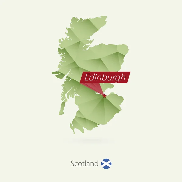 Gradiente verde mapa poli baixo da Escócia com capital Edimburgo —  Vetores de Stock