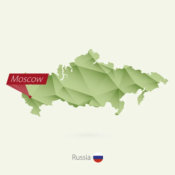 Gradiente verde bassa poli mappa della Russia con capitale Mosca — Vettoriale Stock