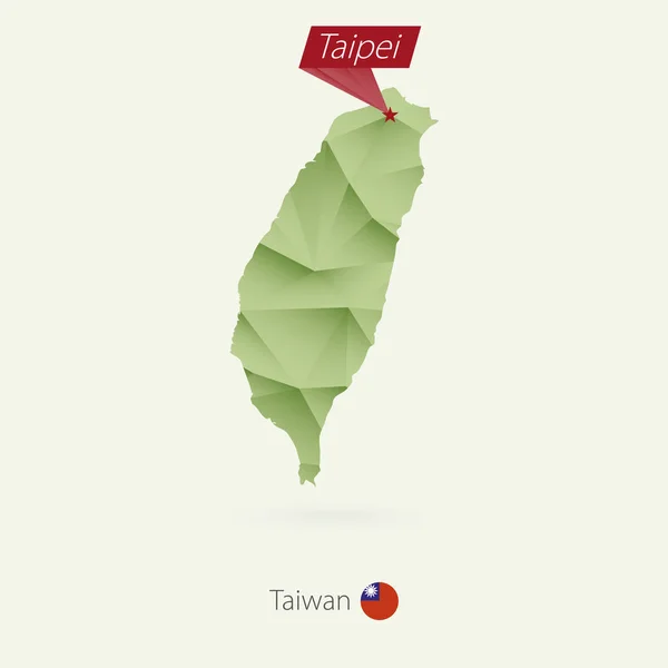 Gradient vert carte basse poly de Taiwan avec la capitale Taipei — Image vectorielle