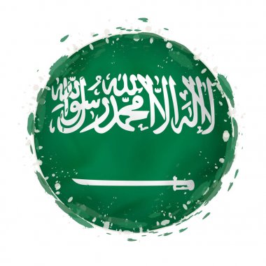 Suudi Arabistan ile yuvarlak grunge bayrağı bayrak rengini sıçramalarına. 
