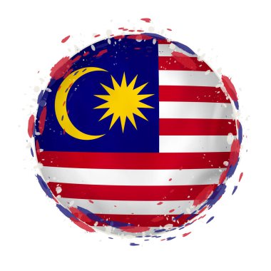 Round grunge flag of Malaysia with splashes in flag color.  clipart