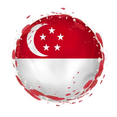 Singapur ile yuvarlak grunge bayrak bayrak rengini sıçramalarına. 