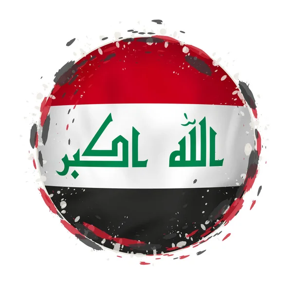 Bandiera grunge rotonda dell'Iraq con spruzzi di colore della bandiera . — Vettoriale Stock