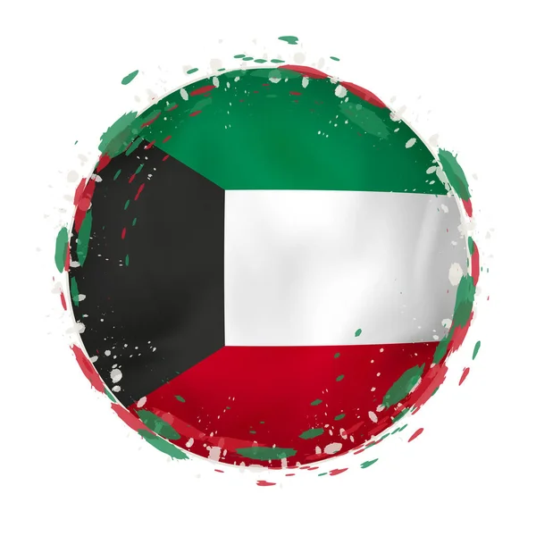 Round grunge flag of Kuwait with splashes in flag color. — Stock Vector