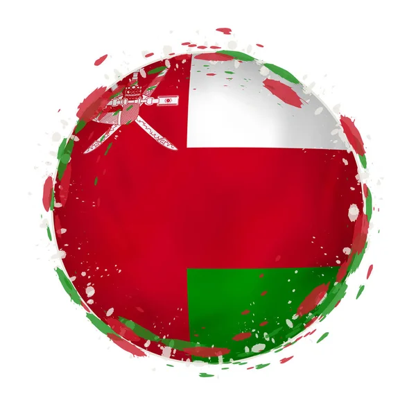 Bandiera grunge rotonda dell'Oman con spruzzi di colore della bandiera . — Vettoriale Stock