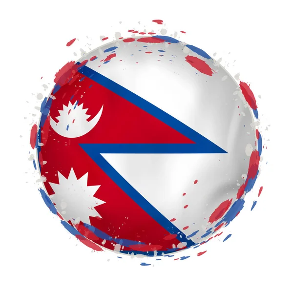 Kerek grunge zászlaja Nepál vízcseppek a jelölő színe. — Stock Vector
