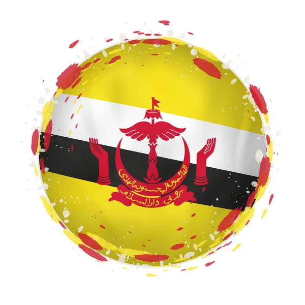 Bandera grunge redonda de Brunei con salpicaduras en el color de la bandera . — Archivo Imágenes Vectoriales