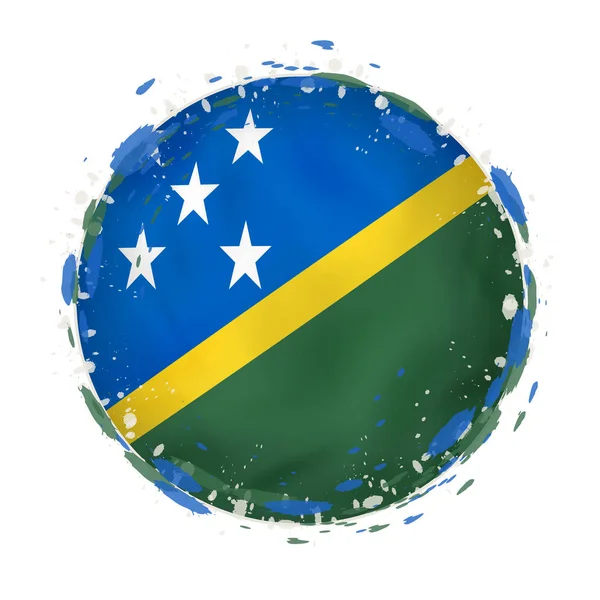 Bandera grunge redonda de las Islas Salomón con salpicaduras en el color de la bandera — Vector de stock
