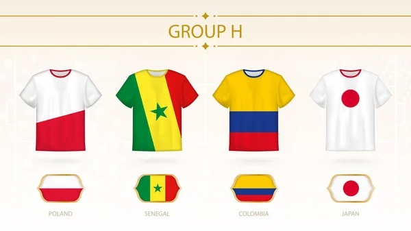 Футболка з прапорами, командами групи H . — стоковий вектор