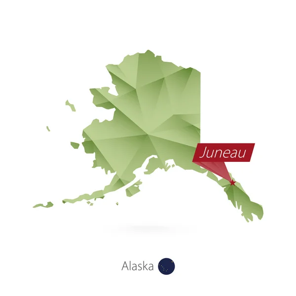Зеленый градиент низкий поли карта Аляски со столицей Джуно — стоковый вектор