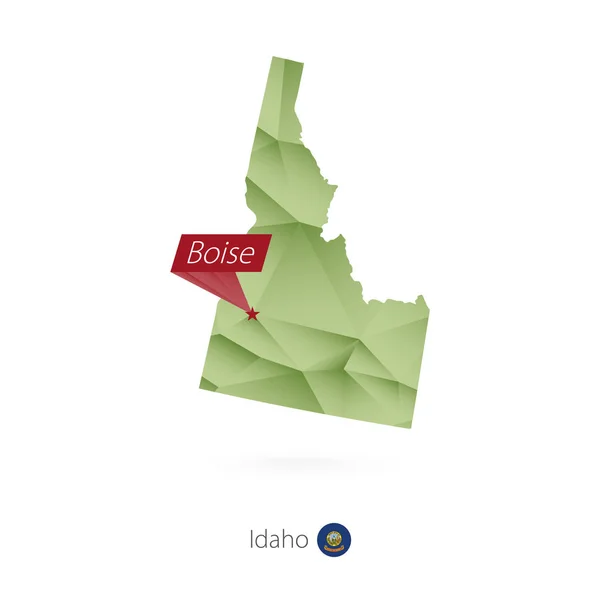 Groene gradiënt laag poly kaart van Idaho met hoofdstad Boise — Stockvector