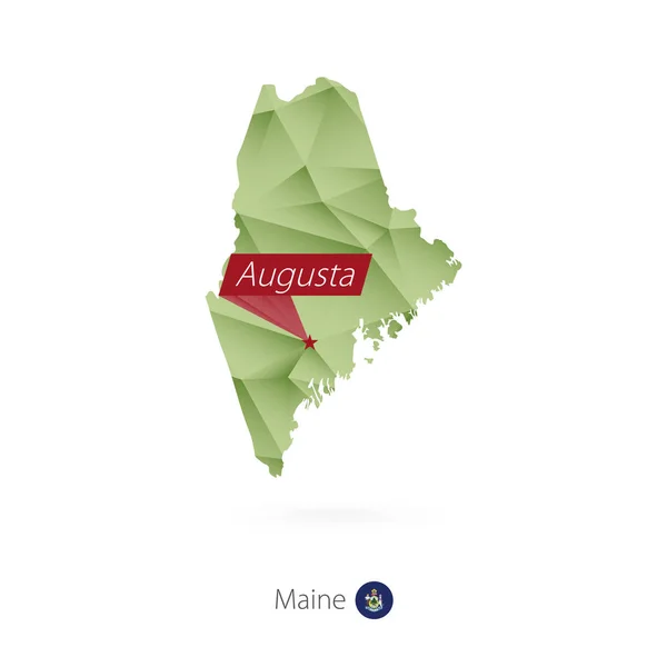 Πράσινο κλίση χαμηλή poly χάρτη του Maine με πρωτεύουσα Augusta — Διανυσματικό Αρχείο