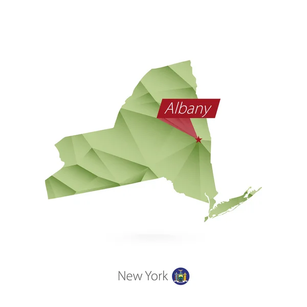 Green gradient low poly map of New York with capital Albany — Stock Vector