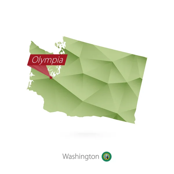 Zelená přechodu nízkých poly mapa Washingtonu s kapitálem Olympia — Stockový vektor