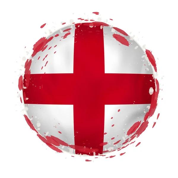 Round grunge flag of England with splashes in flag color. — Stock Vector