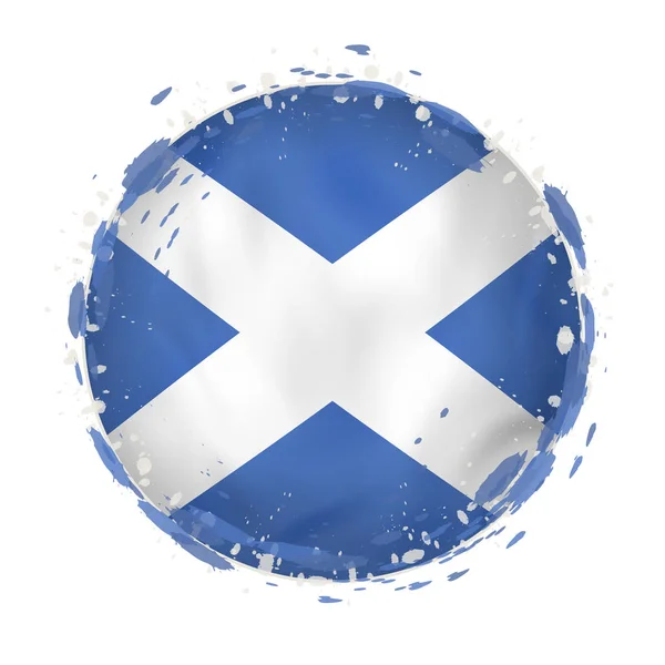 Bandeira grunge redonda da Escócia com salpicos na cor da bandeira . —  Vetores de Stock