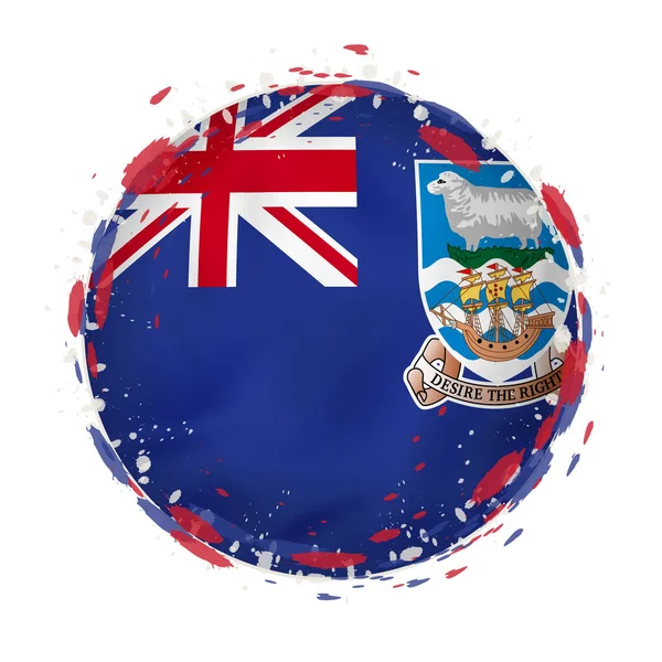Στρογγυλή grunge σημαία των Νήσων Φώκλαντ με πιτσιλιές στο χρώμα της σημαίας — Διανυσματικό Αρχείο