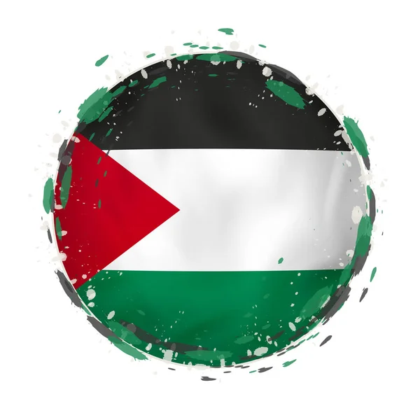 Kulaté grunge vlajka Palestiny s šplouchání v barvy příznaku. — Stockový vektor