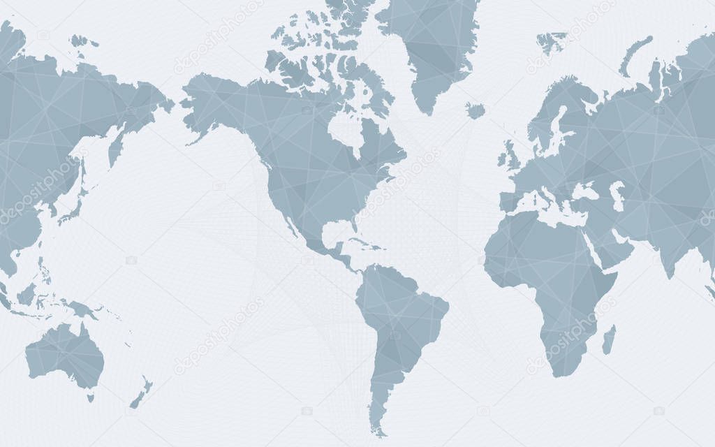 World map centered on America, abstract blue vector world map.