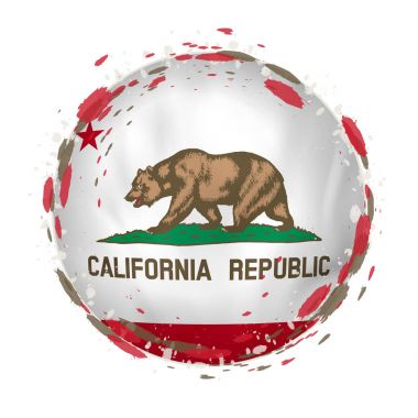 California bize durumu ile yuvarlak grunge bayrağı bayrak rengini sıçramalarına. 