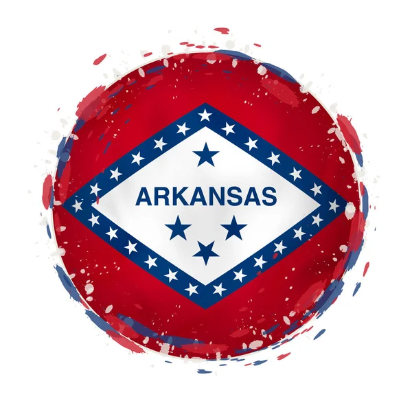 Arkansas amerikai állam körben grunge zászlaja vízcseppek a jelölő színe. — Stock Vector