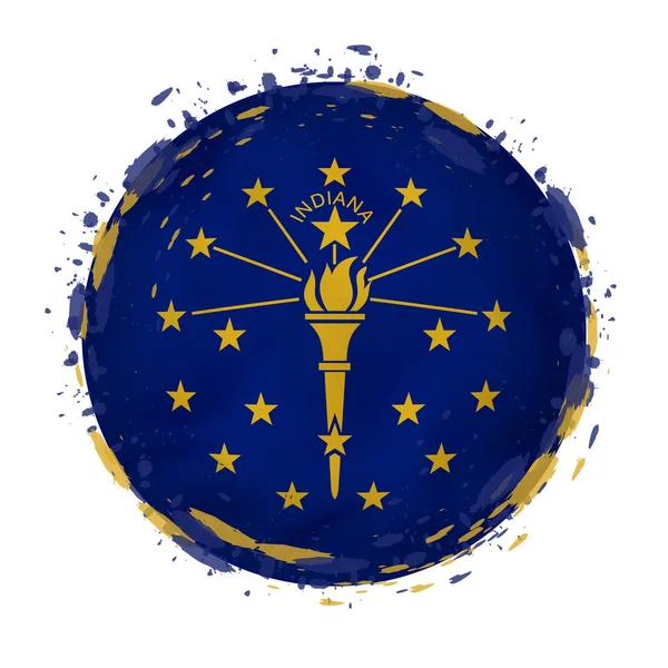 Bandera grunge redonda del estado de Indiana con salpicaduras en el color de la bandera . — Vector de stock