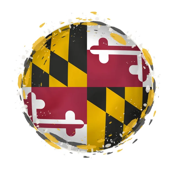 Bandera grunge redonda del estado de Maryland con salpicaduras en el color de la bandera . — Archivo Imágenes Vectoriales