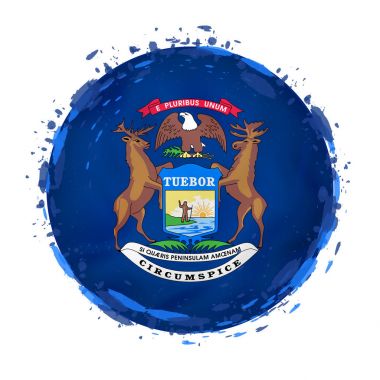 Michigan bize durumu ile yuvarlak grunge bayrağı bayrak rengini sıçramalarına. 