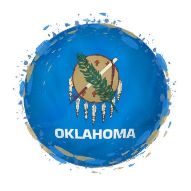 Oklahoma bize durumu ile yuvarlak grunge bayrağı bayrak rengini sıçramalarına. 