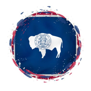 Wyoming bize durumu ile yuvarlak grunge bayrağı bayrak rengini sıçramalarına