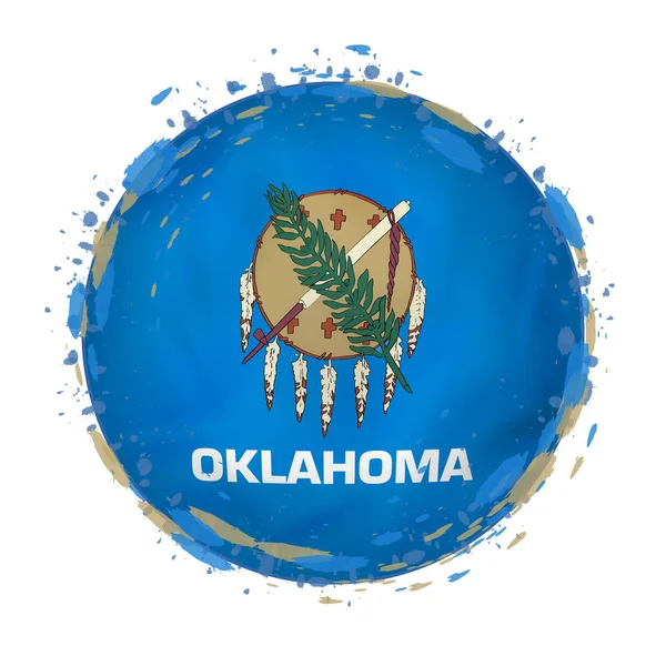 Oklahoma bize durumu ile yuvarlak grunge bayrağı bayrak rengini sıçramalarına. — Stok Vektör