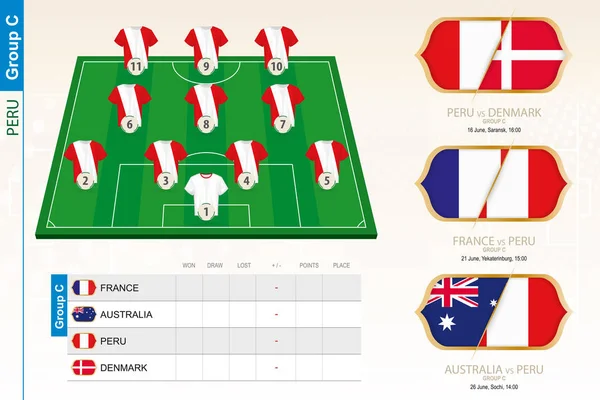 Infografía del equipo de fútbol de Perú para el torneo de fútbol . — Vector de stock