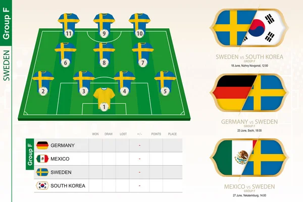 Suecia equipo de fútbol infografía para el torneo de fútbol . — Vector de stock