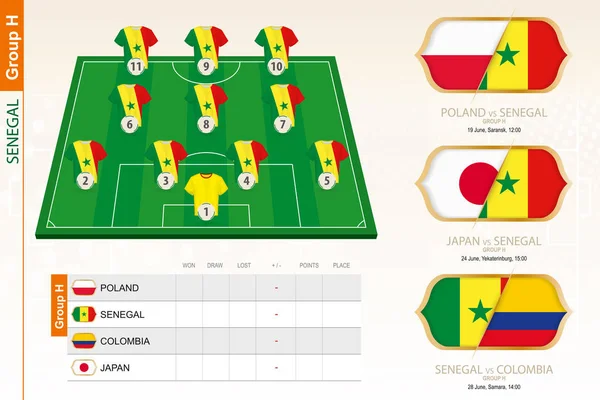 Senegal equipo de fútbol infografía para el torneo de fútbol . — Vector de stock