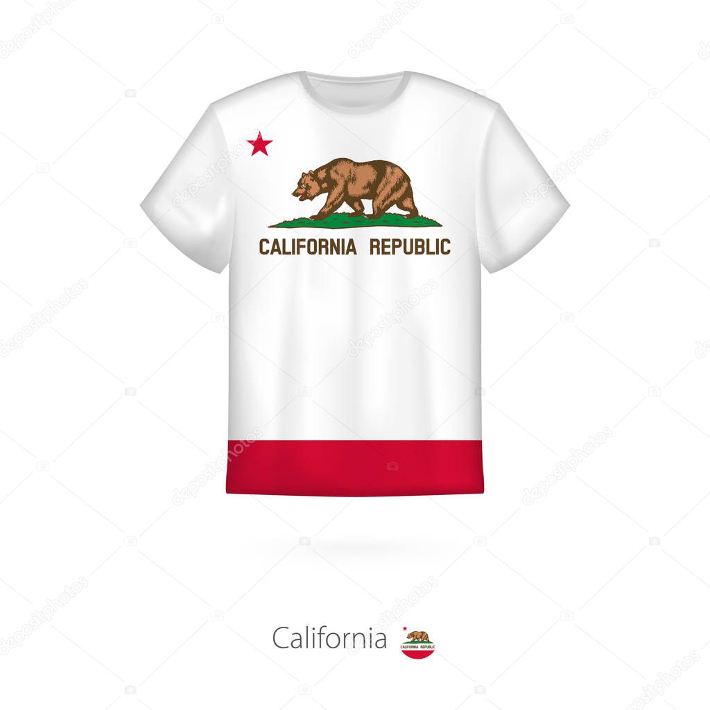 T-shirt design with flag of California U.S. state.