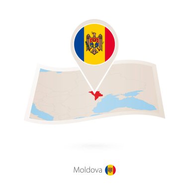 Katlanmış kağıt bayrak pimli Moldova Moldova Haritası.