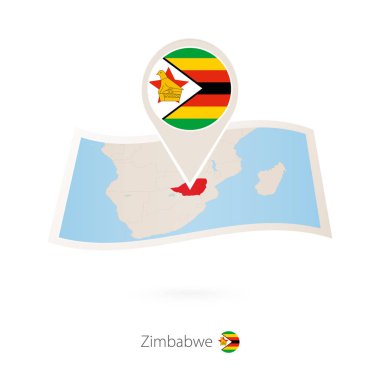 Zimbabve bayrağı iğne ile Zimbabve Haritası kağıt katlanmış. 