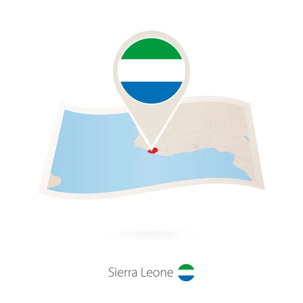 Hajtogatott papír flag PIN-kóddal, a Sierra Leone-i Sierra Leone Térkép. — Stock Vector